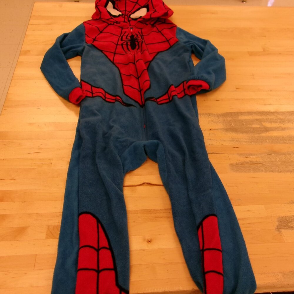 MARVEL Spider-Man Kids Boys Childs Hooded Pajamas PJs Zip Up Union Suit Size 4/5